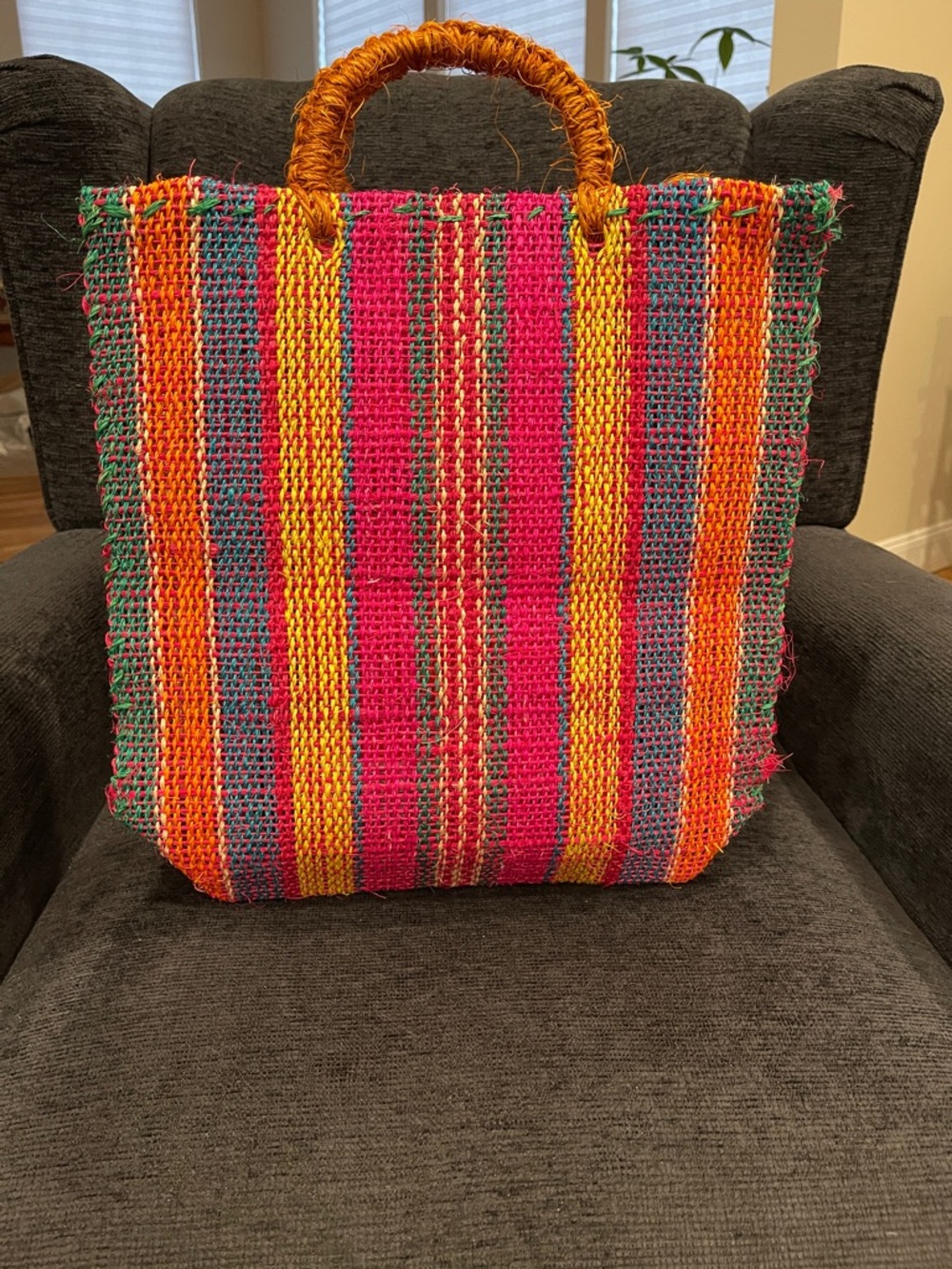 NWOT....Handwoven Multicolor Straw Tote Bag - Pink Orange Yellow